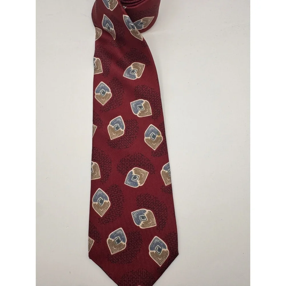 Vintage Savile Row Maroon Geometric Silk Tie - 100% Italian Silk, Made in USA
